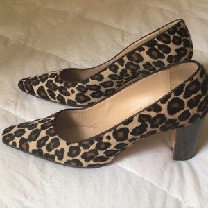 Manolo Blahnik Leopard Calf Hair Wooden Heels 3" 9